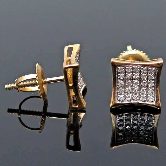 .40Ct Natural Diamond 10K Yellow Gold Micro Pave Kite Square Screw Back Earrings