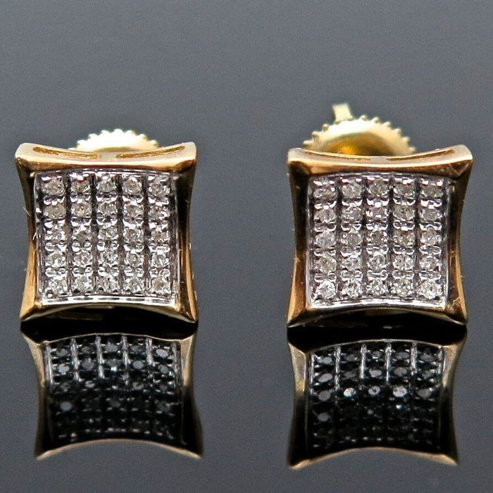 .40Ct Natural Diamond 10K Yellow Gold Micro Pave Kite Square Screw Back Earrings