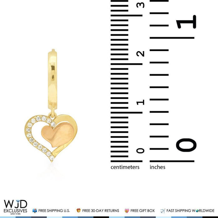 0.40CTW CZ 14K Yellow Pink Gold Heart Huggie Hoop Dangle Earrings