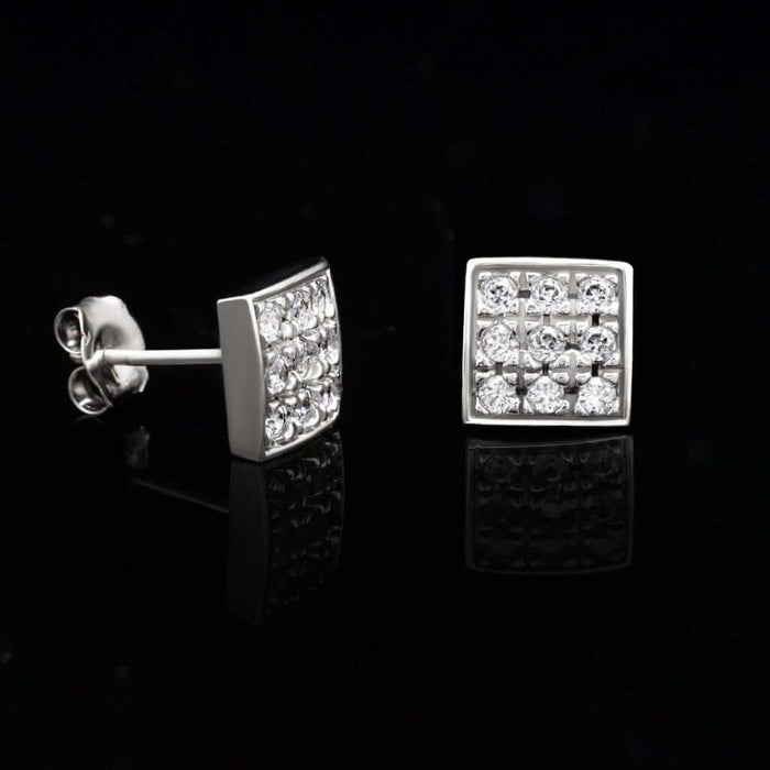 0.40Ct Pave CZ Square Push Back Stud Earrings 14k White Gold