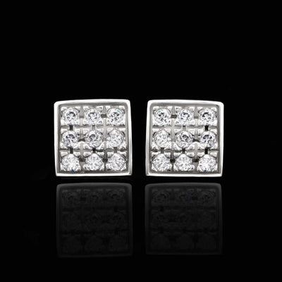 0.40Ct Pave CZ Square Push Back Stud Earrings 14k White Gold