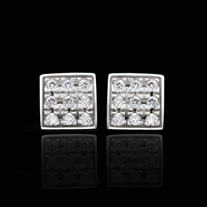 0.40Ct Pave CZ Square Push Back Stud Earrings 14k White Gold