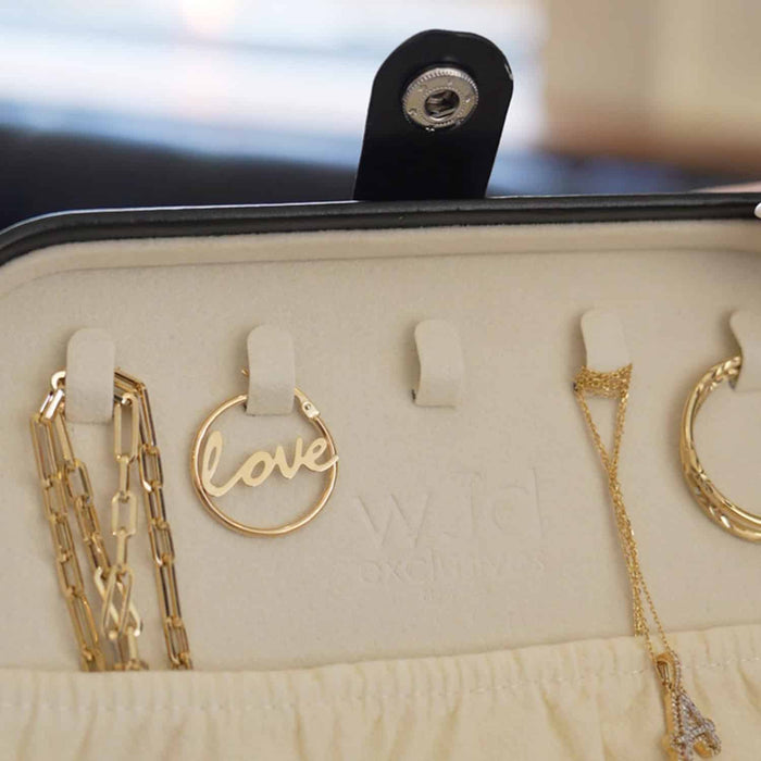 Compact PU Leather Double Layer Jewelry Organizer Box Portable Black Travel Case - WJD Exclusives