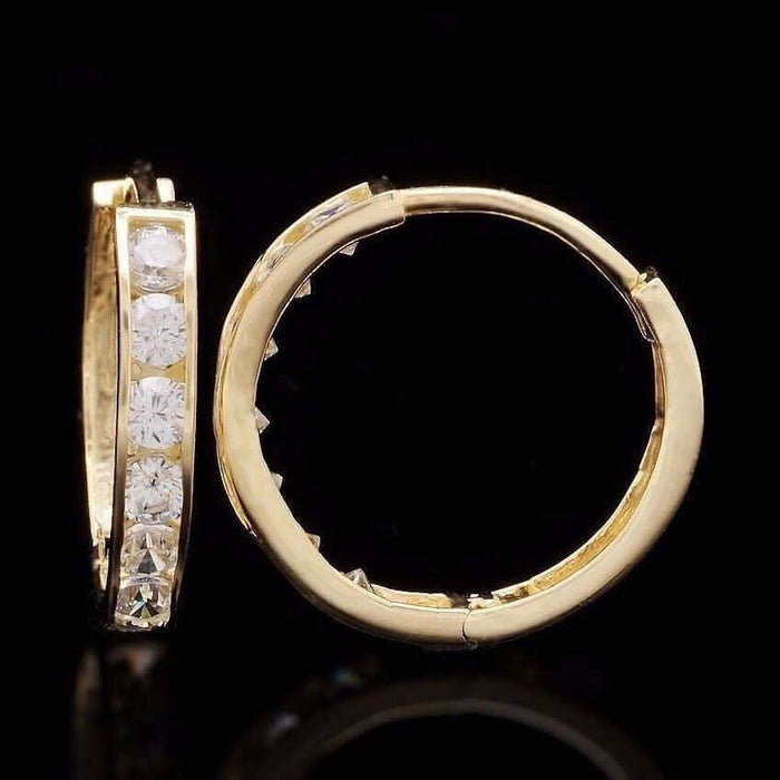 0.50Ct Brilliant CZ 14K Yellow Gold Huggie Hoop Earrings 0.5"