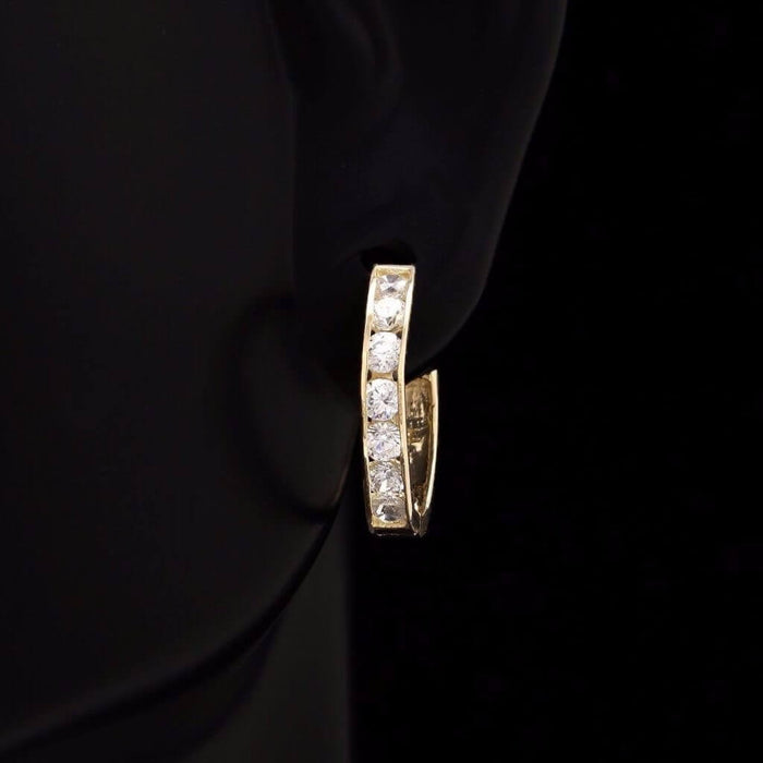 0.50Ct Brilliant CZ 14K Yellow Gold Huggie Hoop Earrings 0.5"