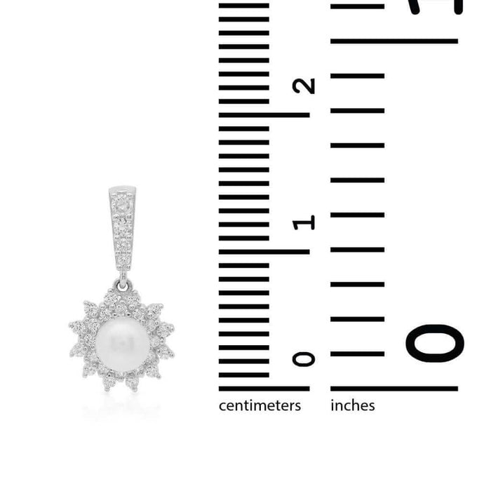 14k White Gold Yellow Gold 0.50Ct CZ Pearl Halo Pendant 0.65"