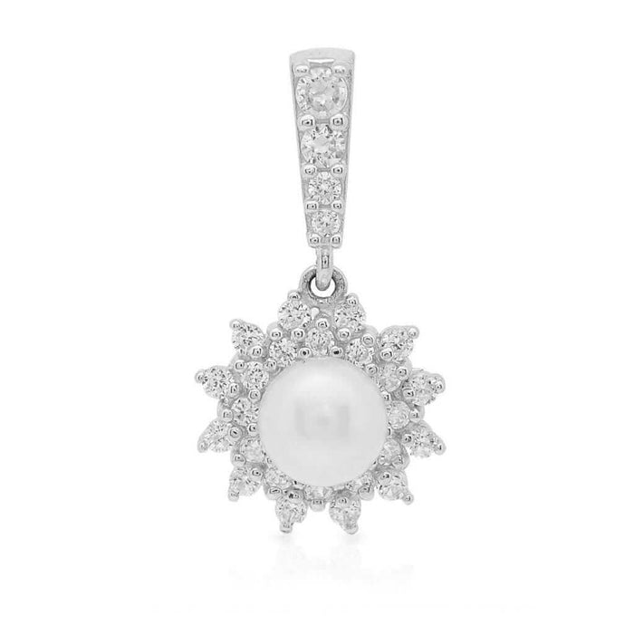 14k White Gold Yellow Gold 0.50Ct CZ Pearl Halo Pendant 0.65"