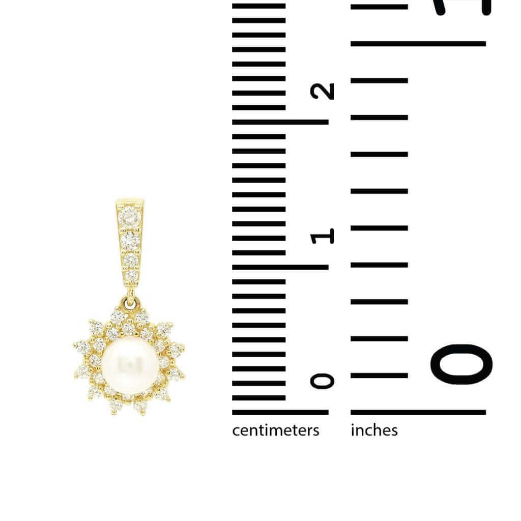 14k White Gold Yellow Gold 0.50Ct CZ Pearl Halo Pendant 0.65"