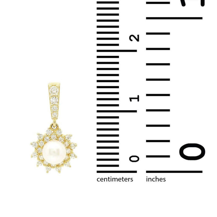 14k White Gold Yellow Gold 0.50Ct CZ Pearl Halo Pendant 0.65"