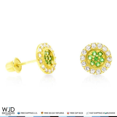 0.50Ct CZ & Peridot Halo Stud Earrings 14K Yellow Gold 7mm