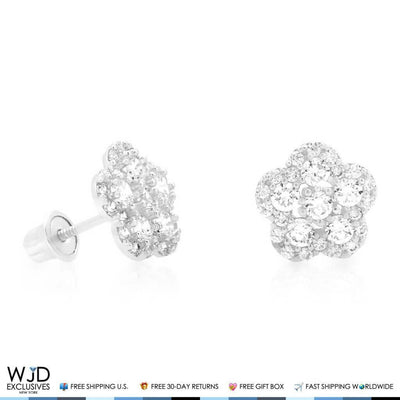 0.50Ct CZ 14K White Gold Flower Cluster Stud Earrings 8mm