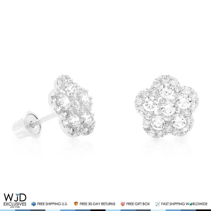 0.50Ct CZ 14K White Gold Flower Cluster Stud Earrings 8mm