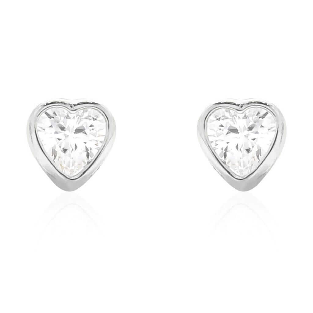 0.50CTW CZ 14K White Gold Heart 4mm Bezel Stud Earrings