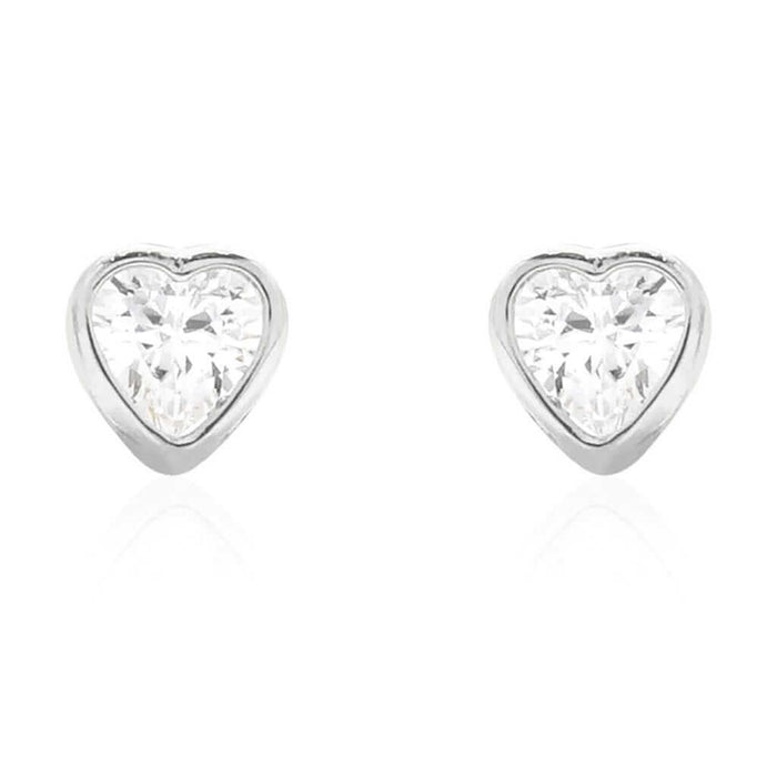 0.50CTW CZ 14K White Gold Heart 4mm Bezel Stud Earrings