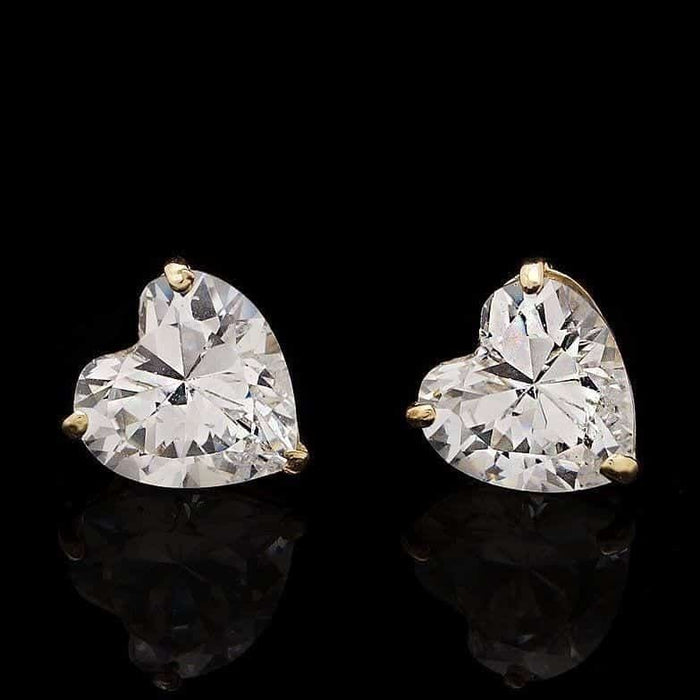 .50CTW CZ Heart 14K Yellow Gold Screw Back Stud Earrings 4mm