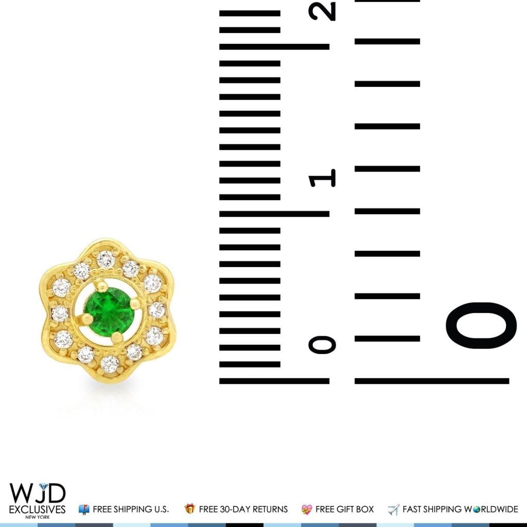 0.50Ct CZ & Emerald Flower Cluster Stud Earrings 14k Yellow Gold