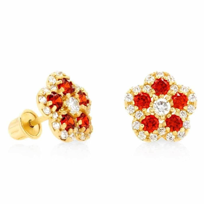 14K Gold 0.50Ct CZ & Birthstones Flower Cluster Stud Earrings 8mm
