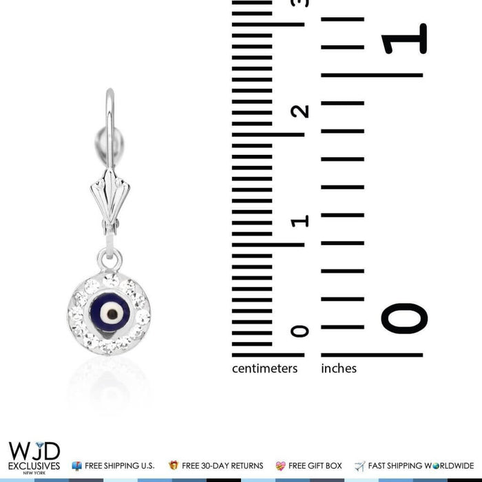 0.50CTW CZ 14K White Gold Black Evil Eye Dangle Earrings