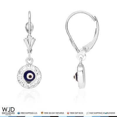 0.50CTW CZ 14K White Gold Black Evil Eye Dangle Earrings