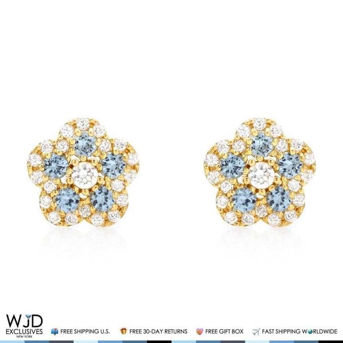 14K Gold 0.50Ct CZ & Birthstones Flower Cluster Stud Earrings 8mm