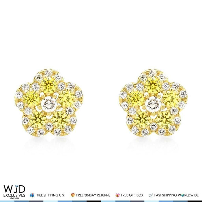 14K Gold 0.50Ct CZ & Birthstones Flower Cluster Stud Earrings 8mm