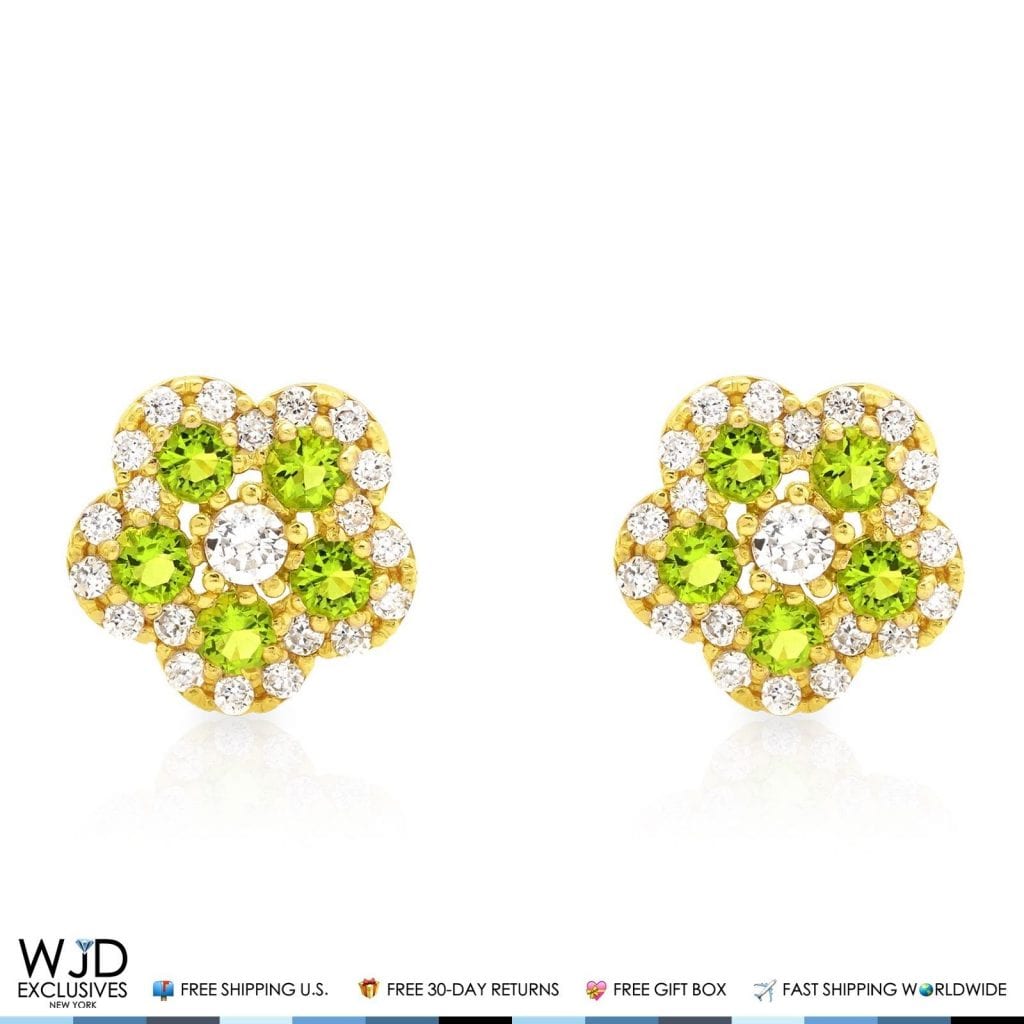 14K Gold 0.50Ct CZ & Birthstones Flower Cluster Stud Earrings 8mm