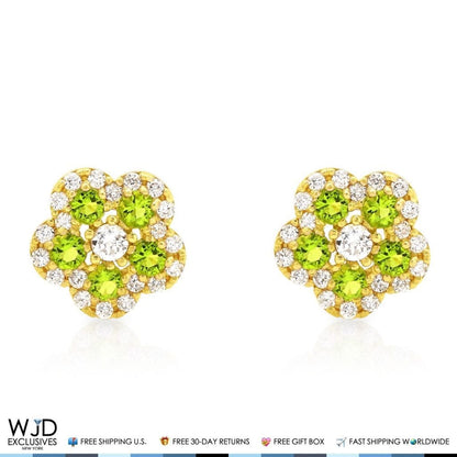 14K Gold 0.50Ct CZ & Birthstones Flower Cluster Stud Earrings 8mm