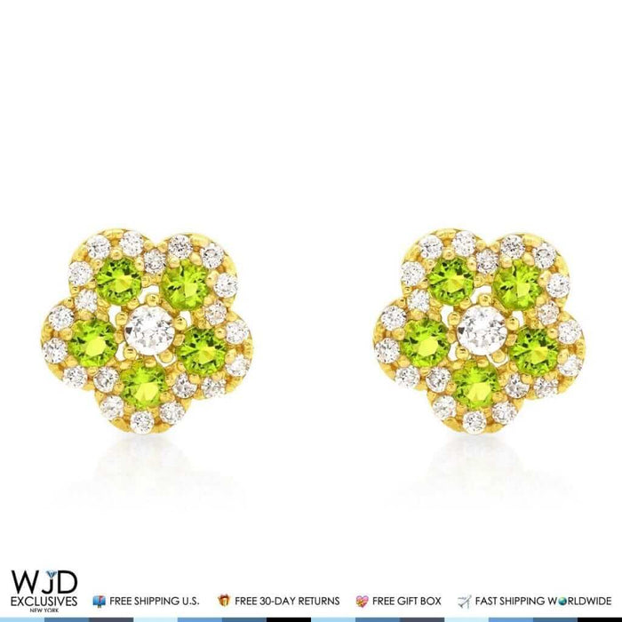 14K Gold 0.50Ct CZ & Birthstones Flower Cluster Stud Earrings 8mm