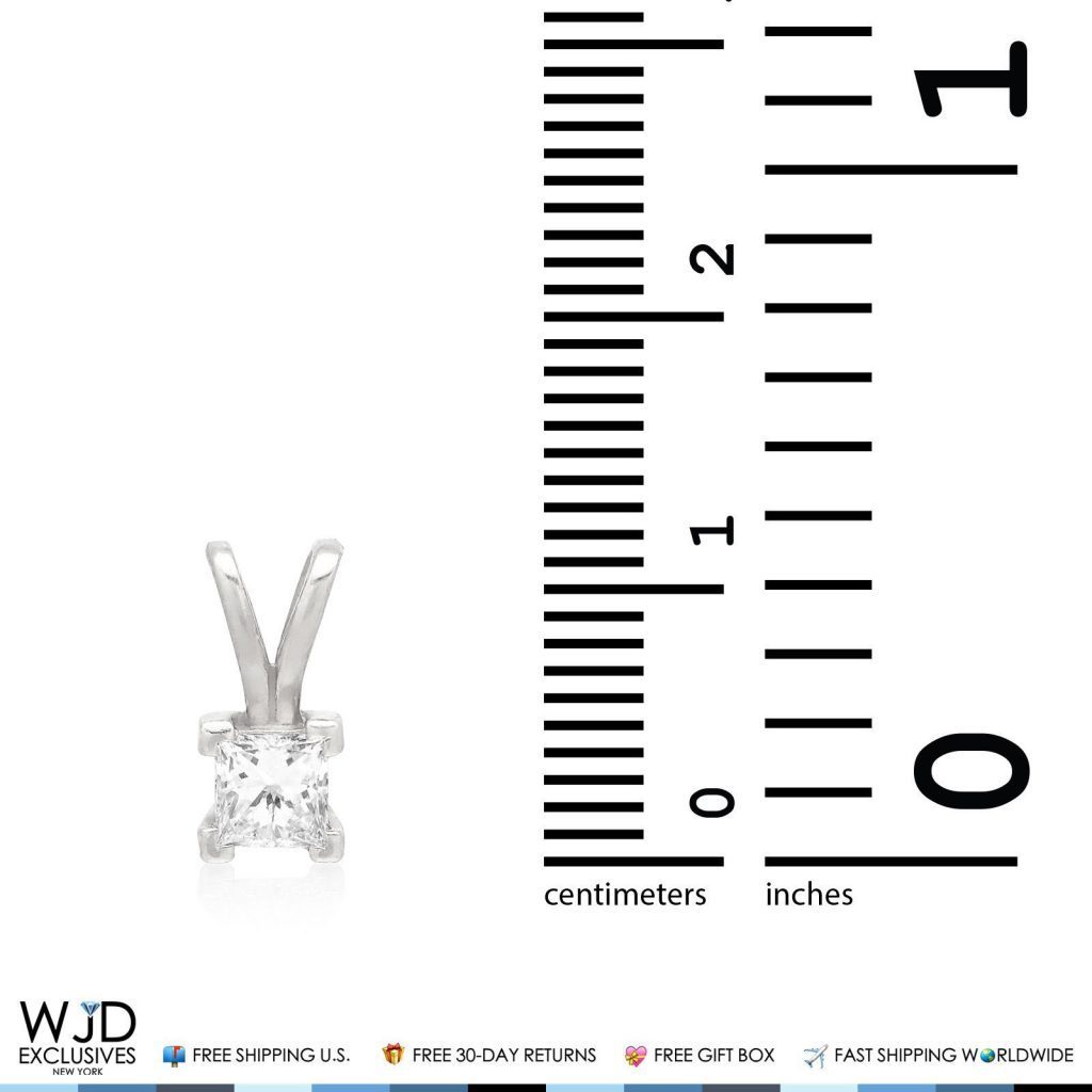 0.70CT Real Diamond Princess-Cut Solitaire 14K White Gold Charm Pendant 0.43"