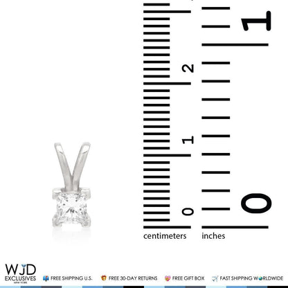 0.70CT Real Diamond Princess-Cut Solitaire 14K White Gold Charm Pendant 0.43"