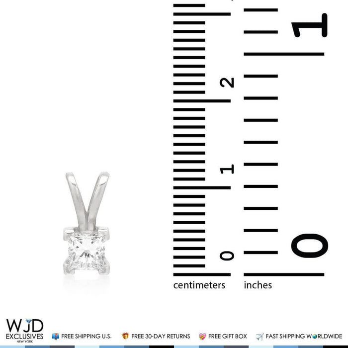 0.70CT Natural Diamond Princess-Cut Solitaire 14K White Gold Pendant 0.43"