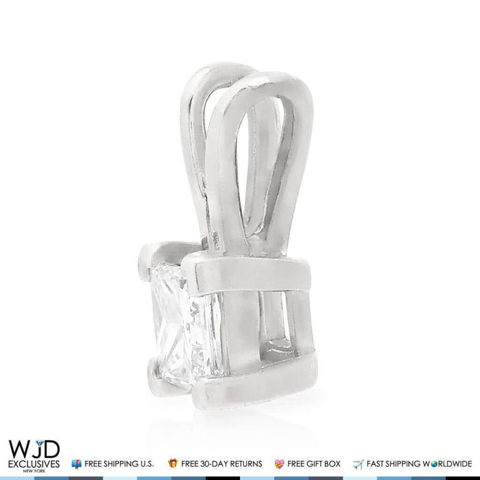 0.70CT Natural Diamond Princess-Cut Solitaire 14K White Gold Pendant 0.43"