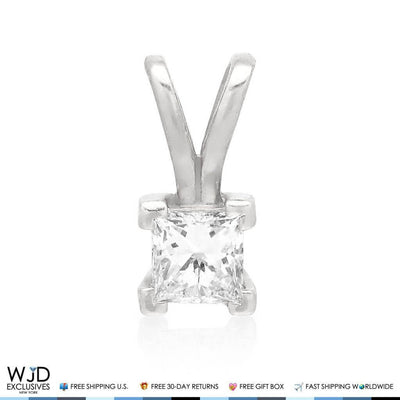 0.70CT Natural Diamond Princess-Cut Solitaire 14K White Gold Pendant 0.43"