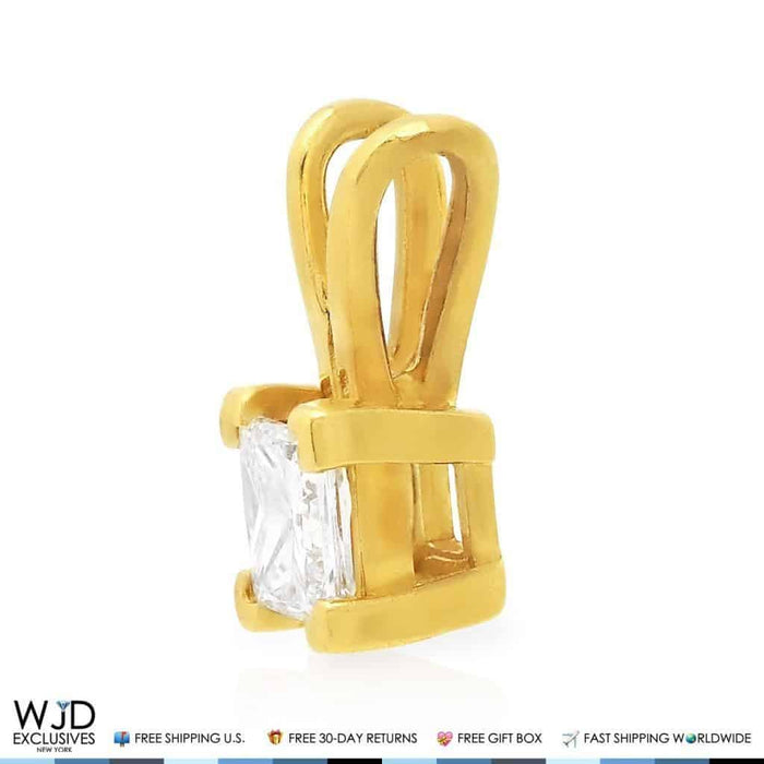 0.70CT Real, Lab-Grown Diamond Princess-Cut Solitaire 14K Gold Pendant 0.4"