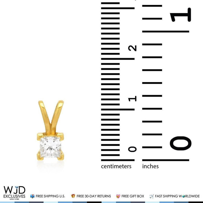 0.70CT Real, Lab-Grown Diamond Princess-Cut Solitaire 14K Gold Pendant 0.4"