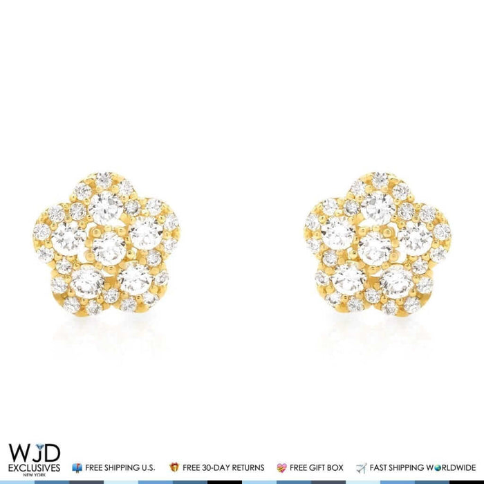 14K Gold 0.50Ct CZ & Birthstones Flower Cluster Stud Earrings 8mm