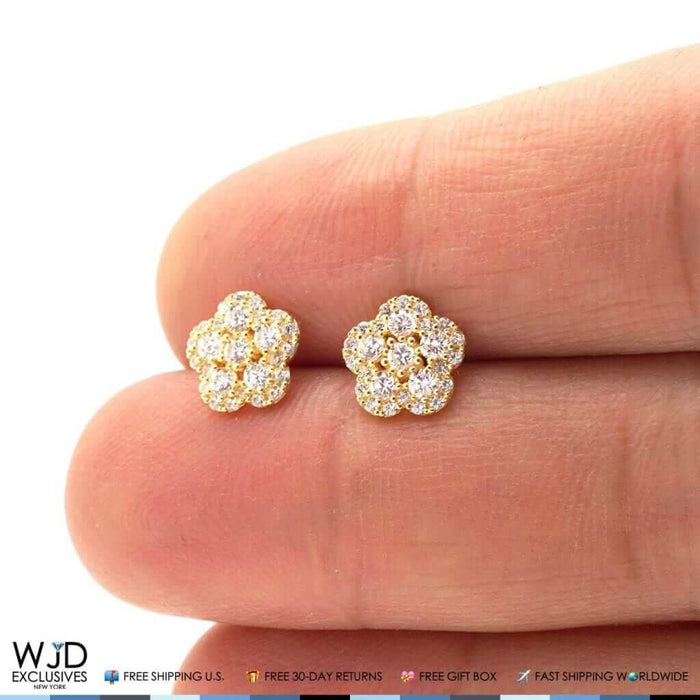 14K Gold 0.50Ct CZ & Birthstones Flower Cluster Stud Earrings 8mm