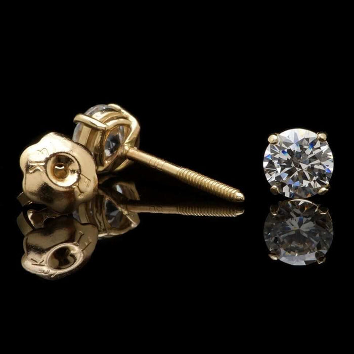 0.5Ct Simulated Brilliant 14K Yellow Gold 4mm Round Stud Screw Back Earrings