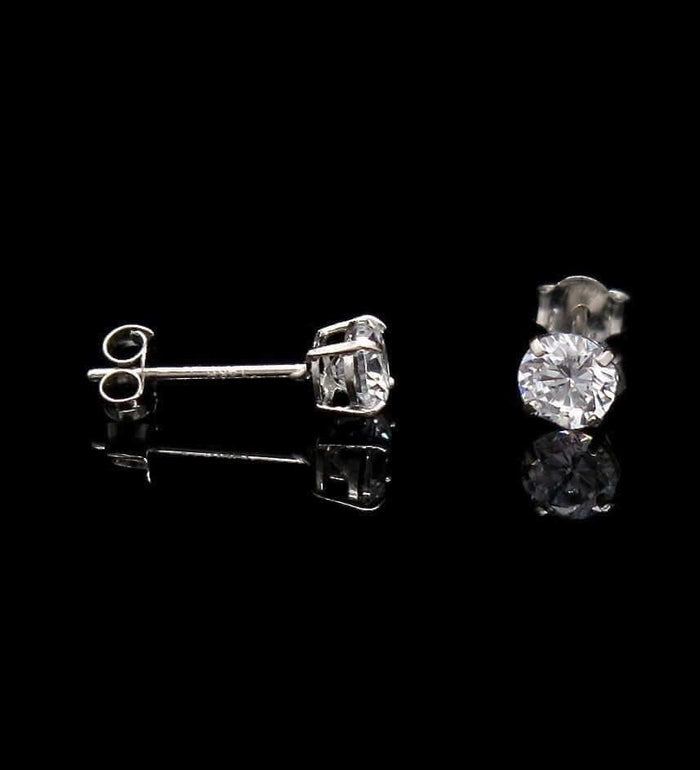 0.5Ct Round CZ 14K White Gold 4mm Round Push Back Stud Earrings