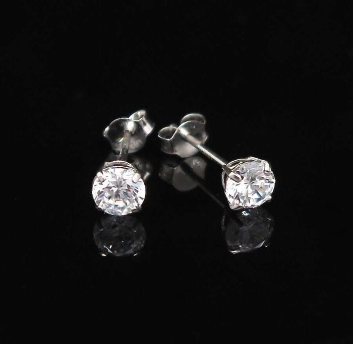 0.5Ct Round CZ 14K White Gold 4mm Round Push Back Stud Earrings