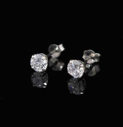 0.5Ct Round CZ 14K White Gold 4mm Round Push Back Stud Earrings