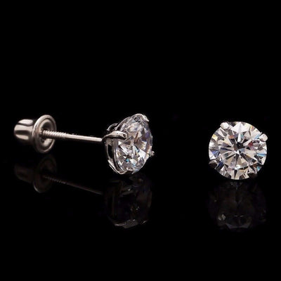 0.5Ct CZ 14K White Gold 4mm Round Screw Back Stud Earrings