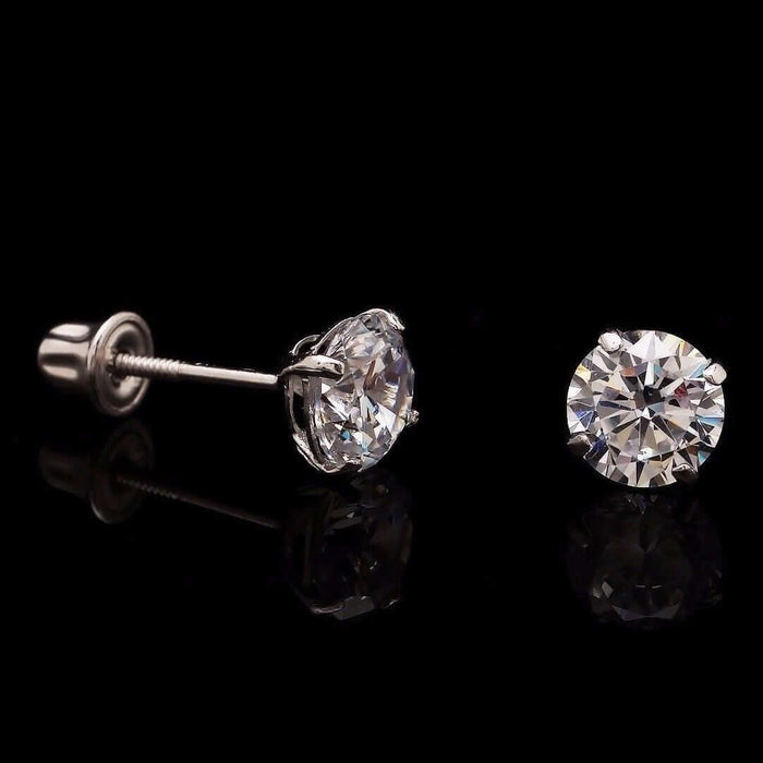 0.5Ct CZ 14K White Gold 4mm Round Screw Back Stud Earrings