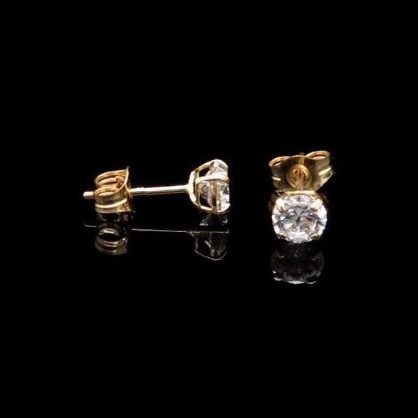 0.50CTW CZ 14K Yellow Gold Brilliant Push Back Stud Earrings 4mm