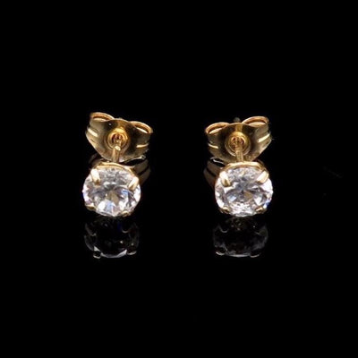 0.50CTW CZ 14K Yellow Gold Brilliant Push Back Stud Earrings 4mm