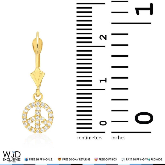 0.60Ct CZ 14K Yellow White Gold Peace Leverback Earrings 24mm