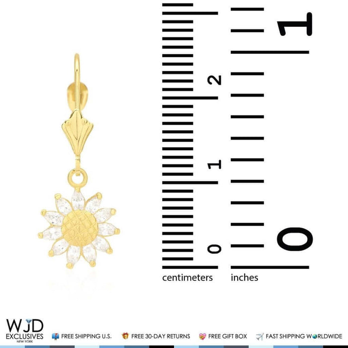 0.60CTW CZ 14K Yellow Gold Sunflower Dangle Leverback Earrings