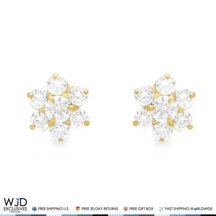14k Yellow Gold 0.70Ct CZ & Birthstones Flower Stud Earrings 8mm
