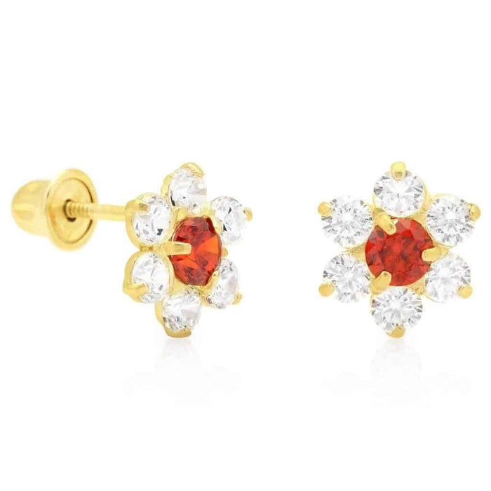 14k Yellow Gold 0.70Ct CZ & Birthstones Flower Stud Earrings 8mm