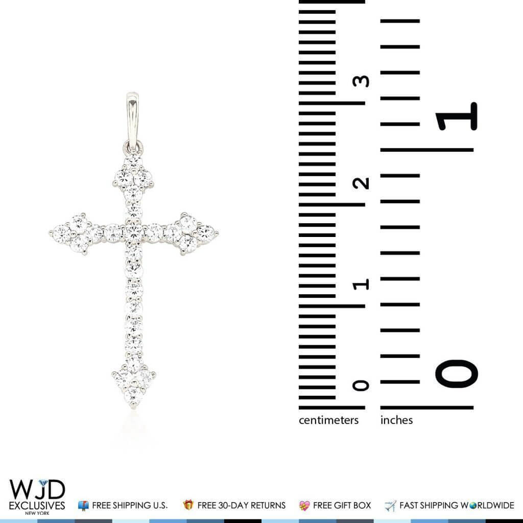 14K Gold Yellow White 0.70Ct CZ Cross Religious Pendant 1.2"